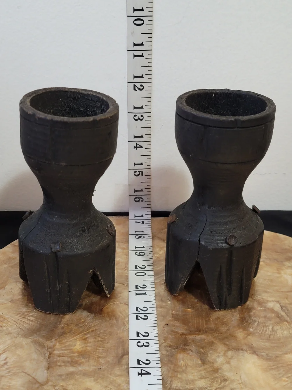 Handcrafted Black Wooden Candle Holders - Set of 2